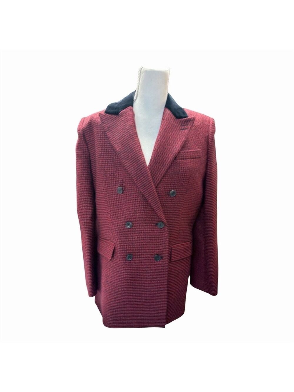 The Kooples NWT Blazer Jacket Womens Size EU 40 Burgundy Black Houndstooth